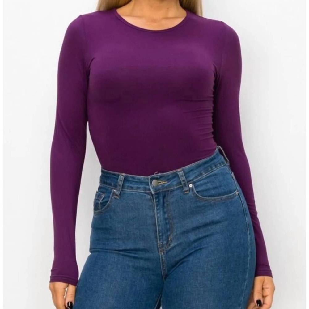 NEW YELETE annalisa long sleeve open back bodysuit in purple